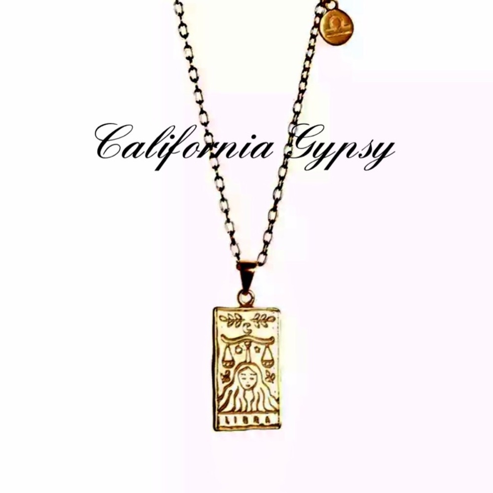 Libra Zodiac Gold Pendant Necklace - Picture 7 of 8